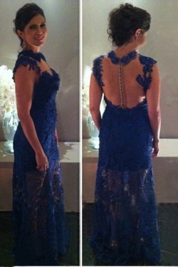 Long Blue Lace See Through Prom Dresses Evening Gowns 3020228