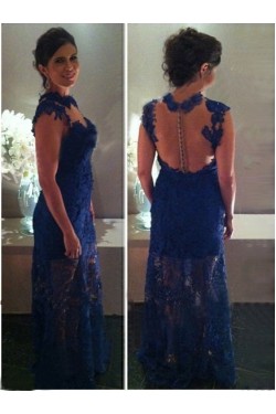 Long Blue Lace See Through Prom Dresses Evening Gowns 3020228