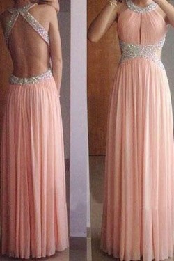 Sheath/Column Beaded Long Pink Prom Dresses Evening Gowns 3020231