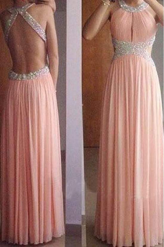 Sheath/Column Beaded Long Pink Prom Dresses Evening Gowns 3020231