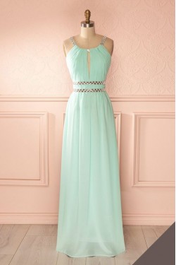 Sheath/Column Beaded Long Mint Green Prom Dresses Evening Gowns 3020232