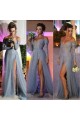 Grey Lace Long Sleeves Off-the-Shoulder Split Long Prom Dresses Evening Gowns 3020235