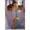 Grey Lace Long Sleeves Off-the-Shoulder Split Long Prom Dresses Evening Gowns 3020235