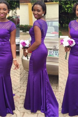 Mermaid Cap Sleeves Long Purple Prom Dresses Party Evening Gowns 3020240