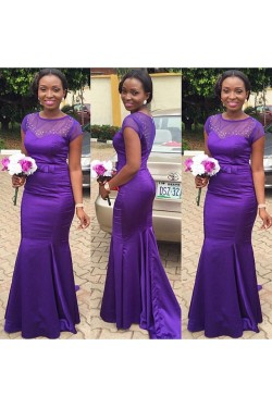 Mermaid Cap Sleeves Long Purple Prom Dresses Party Evening Gowns 3020240