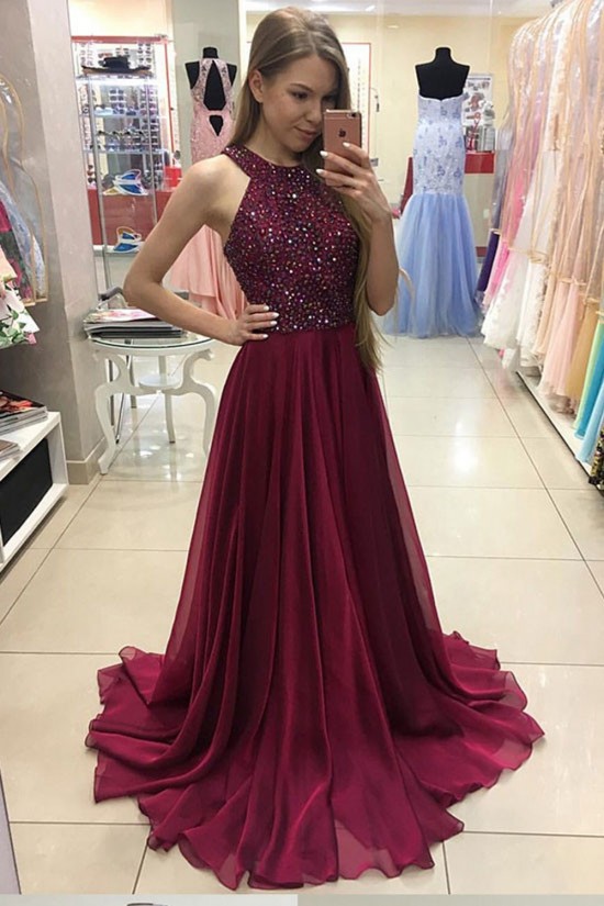 A-Line Burgundy Beaded Chiffon Prom Dresses Party Evening Gowns 3020244 A-Line Burgundy Beaded Chiffon Prom Dresses Party Evening Gowns 3020244
