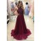 A-Line Burgundy Beaded Chiffon Prom Dresses Party Evening Gowns 3020244