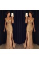 Mermaid  V-Neck Gold Sequins Beads Long Prom Dresses Party Evening Gowns 3020249