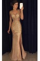 Mermaid  V-Neck Gold Sequins Beads Long Prom Dresses Party Evening Gowns 3020249