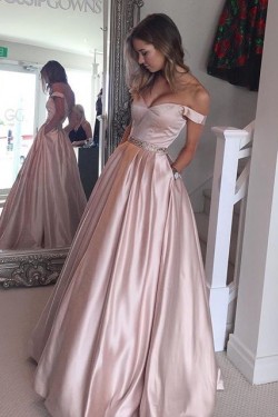Ball Gown Off-the-Shoulder Beaded Prom Dresses Party Evening Gowns 3020250