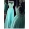 Beaded Illusion Neckline Long Blue Prom Dresses Party Evening Gowns 3020255