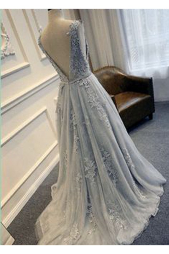 A-Line Lace Long Prom Dresses Party Evening Gowns 3020256