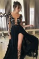 Long Black Lace Chiffon Prom Dresses Party Evening Gowns 3020257