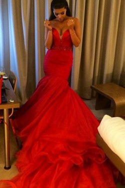 Mermaid Sweetheart Long Red Prom Dresses Party Evening Gowns 3020258