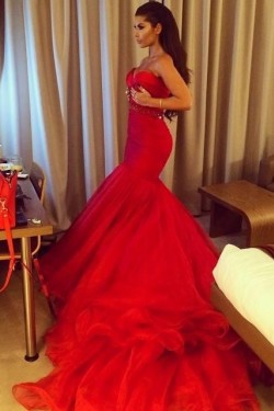 Mermaid Sweetheart Long Red Prom Dresses Party Evening Gowns 3020258