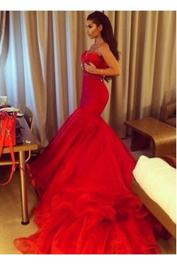 Mermaid Sweetheart Long Red Prom Dresses Party Evening Gowns 3020258