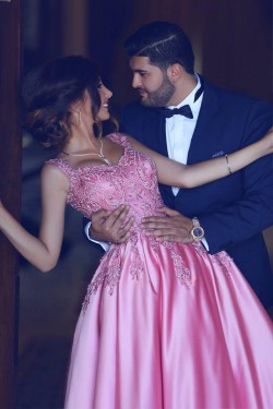Ball Gown Lace Long Pink Prom Dresses Party Evening Gowns 3020260