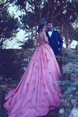 Ball Gown Lace Long Pink Prom Dresses Party Evening Gowns 3020260