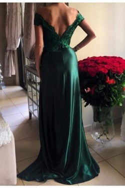 Long Green Off-the-Shoulder Lace Prom Dresses Party Evening Gowns 3020261