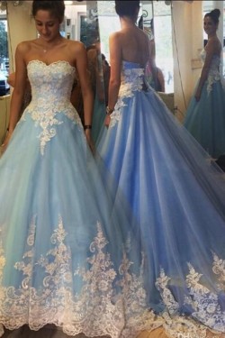 Long Blue Lace Prom Dresses Party Evening Gowns 3020265