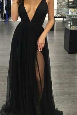 Sexy Long Black V-Neck Prom Dresses Party Evening Gowns 3020267