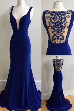 Mermaid Long Blue Prom Dresses Party Evening Gowns 3020271