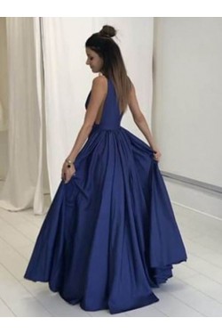 Long Blue Low V-Neck Prom Dresses Party Evening Gowns 3020274