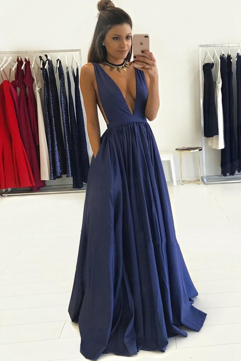 V-Neck Prom Dresses Party Evening Gowns ...