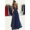 Long Blue Low V-Neck Prom Dresses Party Evening Gowns 3020274