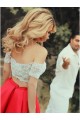 Two Pieces Off-the-Shoulder Lace Satin Prom Dresses Party Evening Gowns 3020279
