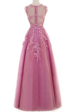 A-Line Illusion Neckline Lace Long Prom Dresses Party Evening Gowns 3020287