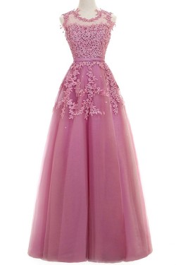 A-Line Illusion Neckline Lace Long Prom Dresses Party Evening Gowns 3020287