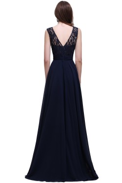 A-Line Lace Chiffon Long Navy Prom Dresses Party Evening Gowns 3020288