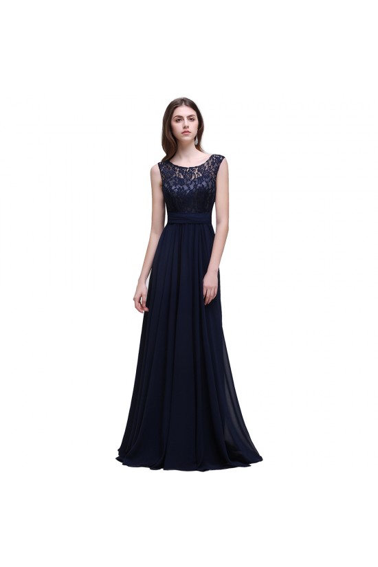 A-Line Lace Chiffon Long Navy Prom Dresses Party Evening Gowns 3020288