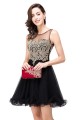 A-Line Illusion Neckline Gold Lace Appliques Short Prom Dresses Party Evening Gowns 3020290