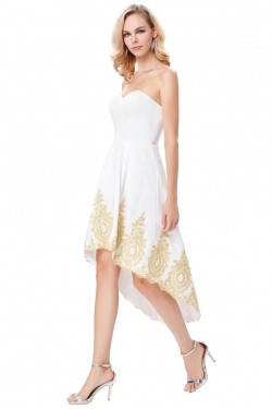 High Low Sweetheart Short Black Gold Lace Appliques Prom Dresses Party Evening Gowns 3020291