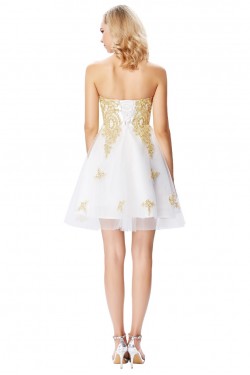 Short White Gold Lace Appliques Prom Dresses Party Evening Gowns 3020292