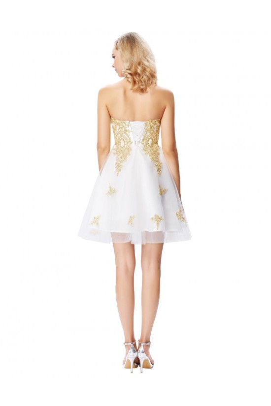 Short White Gold Lace Appliques Prom Dresses Party Evening Gowns 3020292 Short White Gold Lace Appliques Prom Dresses Party Evening Gowns 3020292