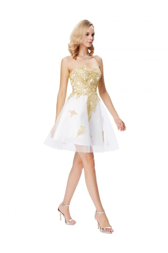 Short White Gold Lace Appliques Prom Dresses Party Evening Gowns 3020292 Short White Gold Lace Appliques Prom Dresses Party Evening Gowns 3020292