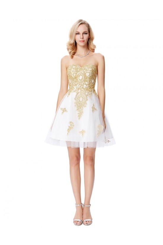 Short White Gold Lace Appliques Prom Dresses Party Evening Gowns 3020292 Short White Gold Lace Appliques Prom Dresses Party Evening Gowns 3020292