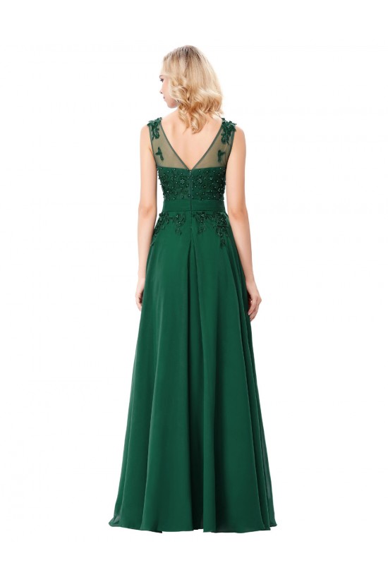 A-Line Illusion Neckline Lace Chiffon Prom Dresses Party Evening Gowns 3020294