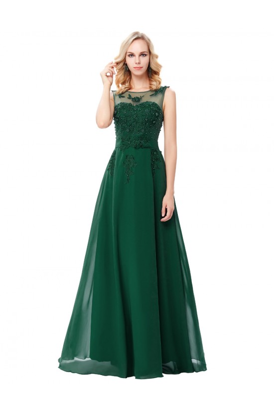 A-Line Illusion Neckline Lace Chiffon Prom Dresses Party Evening Gowns 3020294