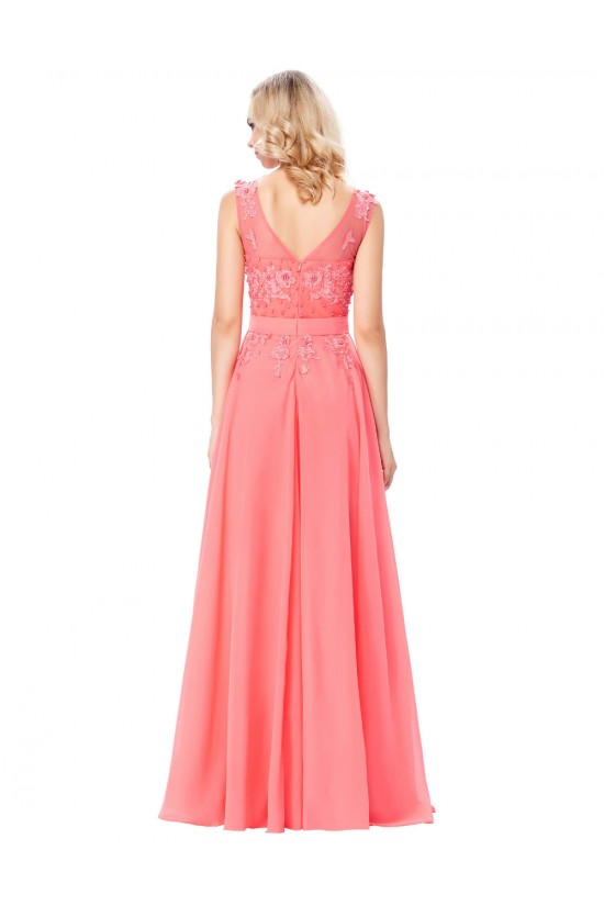 A-Line Illusion Neckline Lace Chiffon Prom Dresses Party Evening Gowns 3020294
