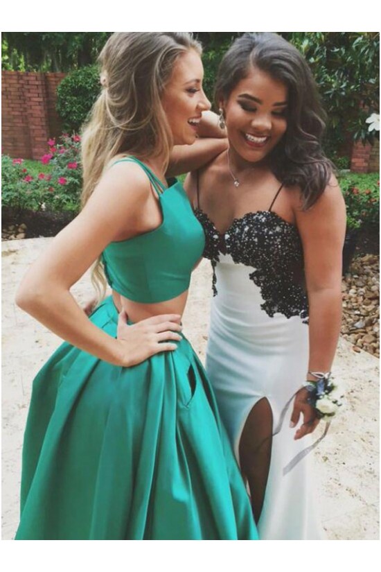 A-Line Two Pieces Green Prom Dresses Party Evening Gowns 3020295