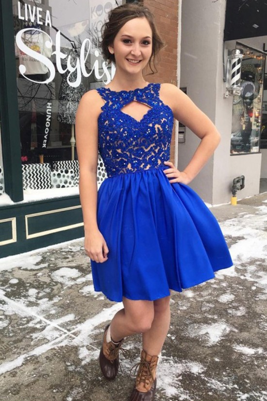 Short Blue Lace Prom Dresses Party Evening Gowns 3020300