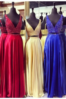 Beaded Two Pieces Long Prom Dresses Party Evening Gowns 3020302