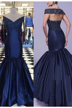Mermaid Off-the-Shoulder V-Neck Long Blue Prom Dresses Party Evening Gowns 3020304
