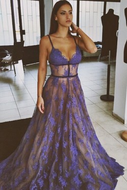 Sexy Spaghetti Straps Lace Long Blue Prom Dresses Party Evening Gowns 3020307