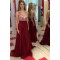 A-Line Illusion Neckline Burgundy Lace and Chiffon Prom Dresses Party Evening Gowns 3020308