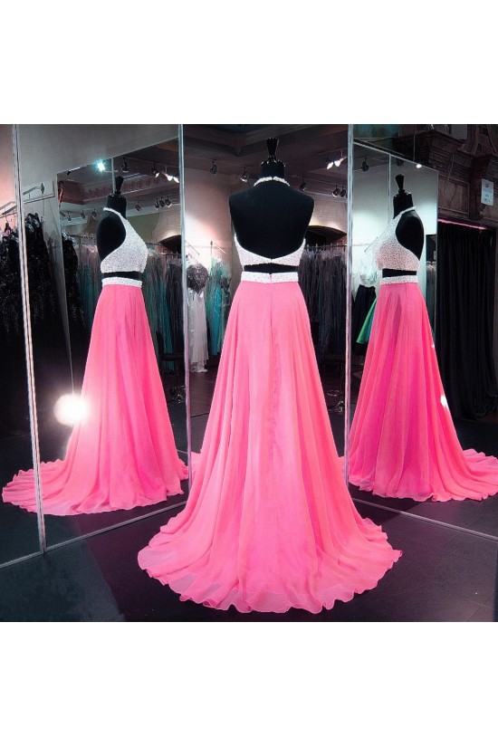 Long Pink Two Pieces Beaded Sequins Chiffon Prom Dresses Party Evening Gowns 3020311 Long Pink Two Pieces Beaded Sequins Chiffon Prom Dresses Party Evening Gowns 3020311